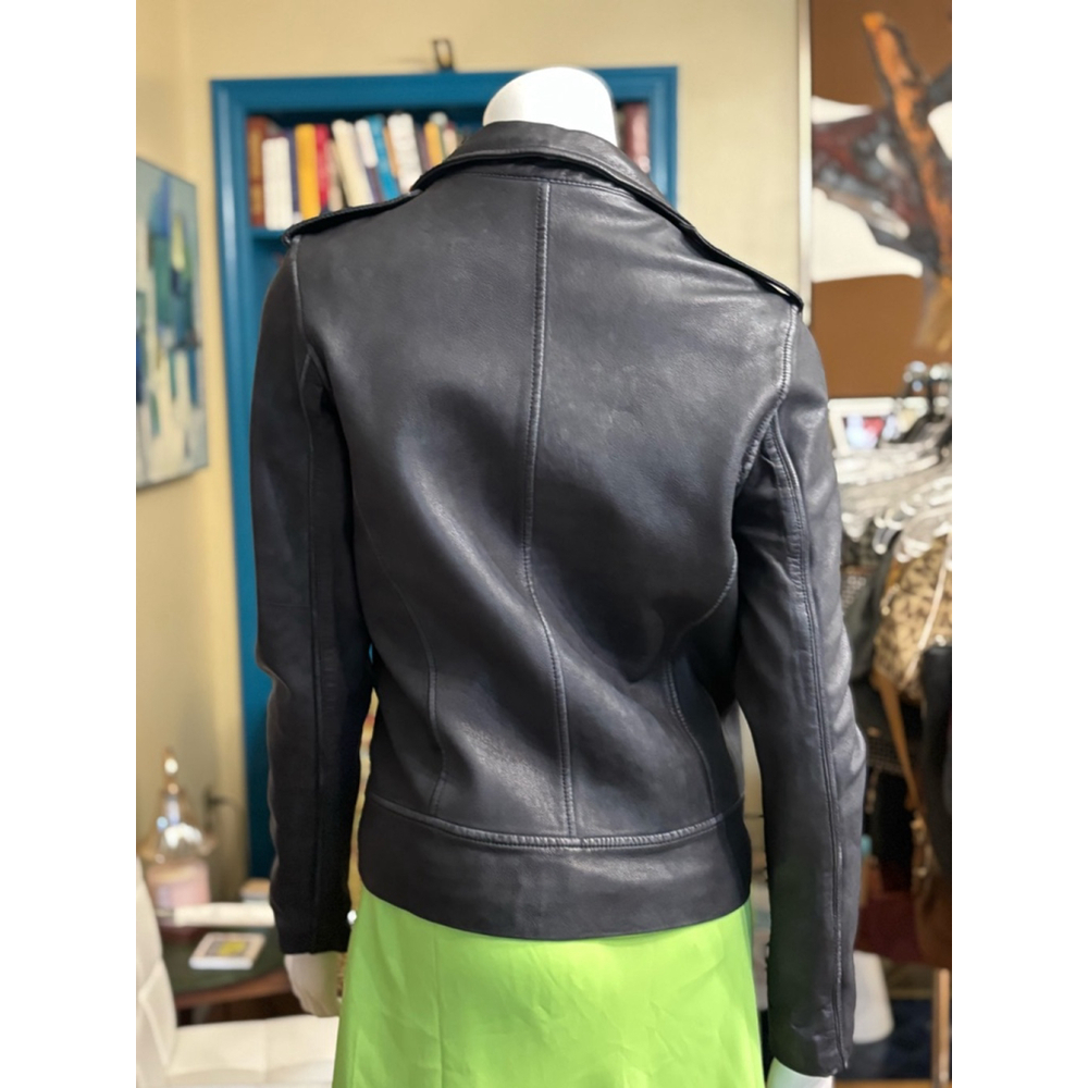 Navy Leather Jacket  Tommy Hilfiger Size S - Picture 3 of 5